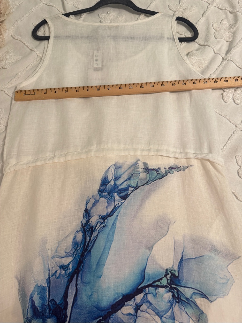 Luukaa 100% Linen Abstract Blue & White Floral Sleeveless Maxi Dress US 8 - Picture 9 of 12